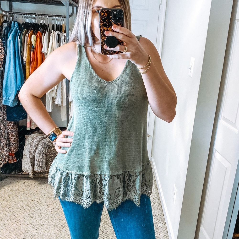 Cloud Chaser🌿 Knit Lace Trim Tank